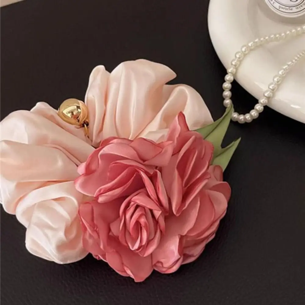 Pink Flower Hair Rope Cute Headwear Korean Style Sweet Scrunchies Bead Headdress Elastic Hair Tie Daily