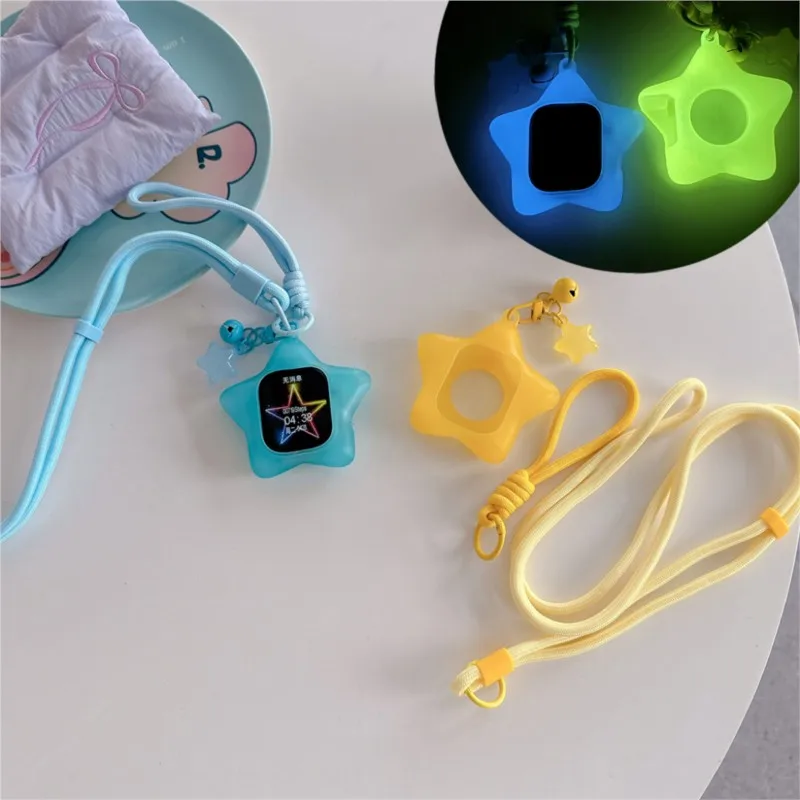 For Apple Watch Sport 1/2/3/4/5/6/7/8/9st Gen S10 S11 Ultra SE 38/45/41/44/42/46/49mm Glow In The Dark Star Lanyard Kids Case