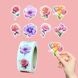 500Pcs/ 1 Rolls 2.5cm/1inch Beautiful Flowers Sticker Decoration Gift Box Sticker Label Stationery Sticker