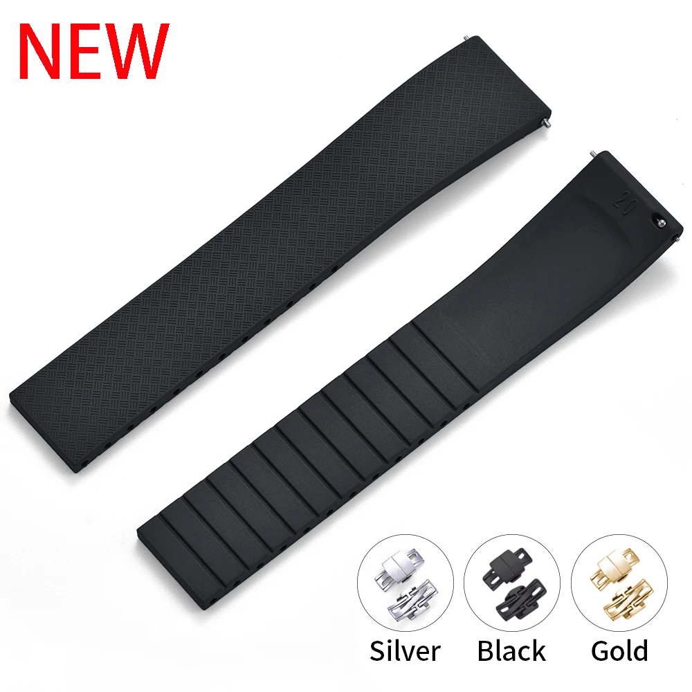 New Design CTS Fluororubber Watch Strap 18mm 19mm 20mm 22mm Quick Release Butterfly Buckle Watch Bands FKM Strap For Cut To Size