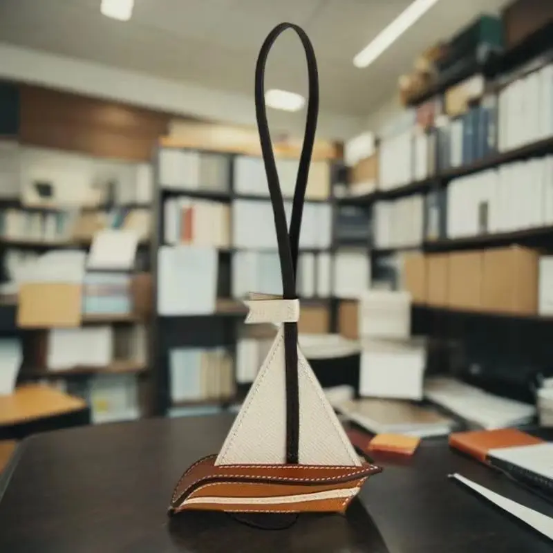 2026 Handmade Calf Leather Sailboat Bag Charm Sail Car Hanging Ornament Light Luxury Pendant Keychain Gift