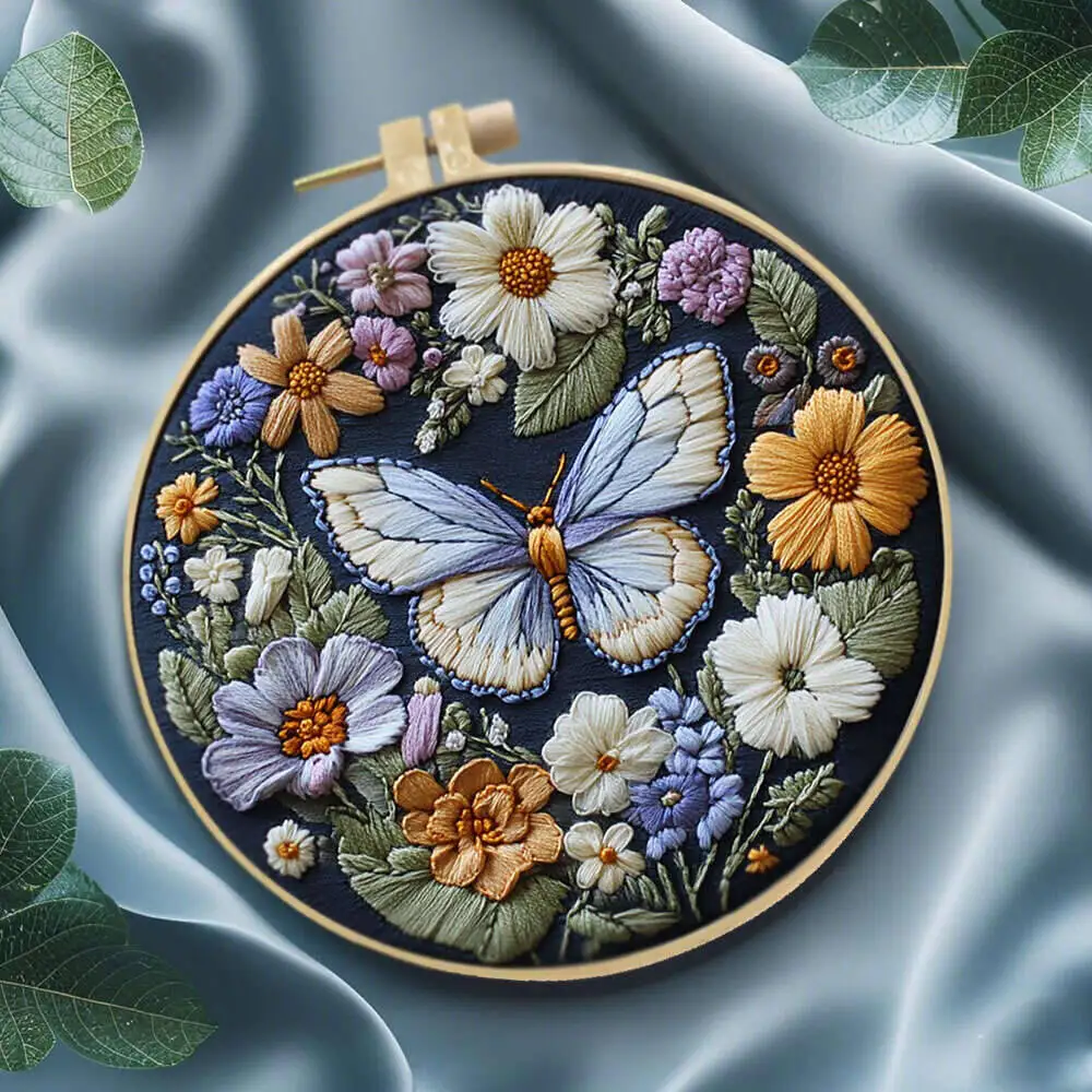 1 Stück Schmetterling Tier Blume Stickerei Kit mit Nadeln Hoop Fäden handgemachte Wohnzimmer Dekoration