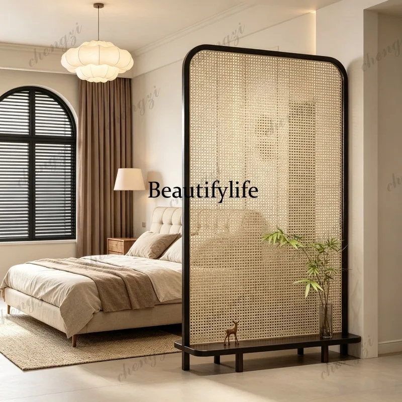 H134 New Chinese-style entrance front door Solid wood rattan screen Entrance Bedroom Bathroom Partition Tea room