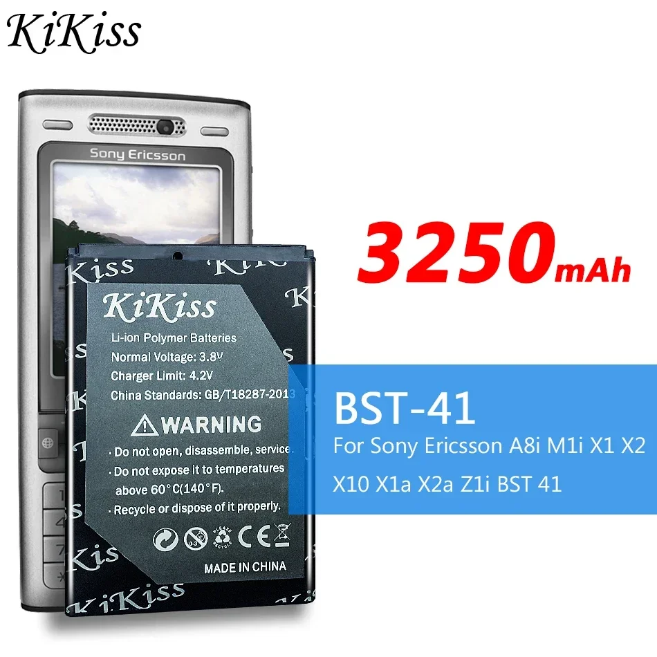 Литий-полимерный аккумулятор KiKiss для мобильного телефона BST-41 3250 мАч для Sony Ericsson A8i M1i X1 X2 X10 X1a X2a Z1i BST41
