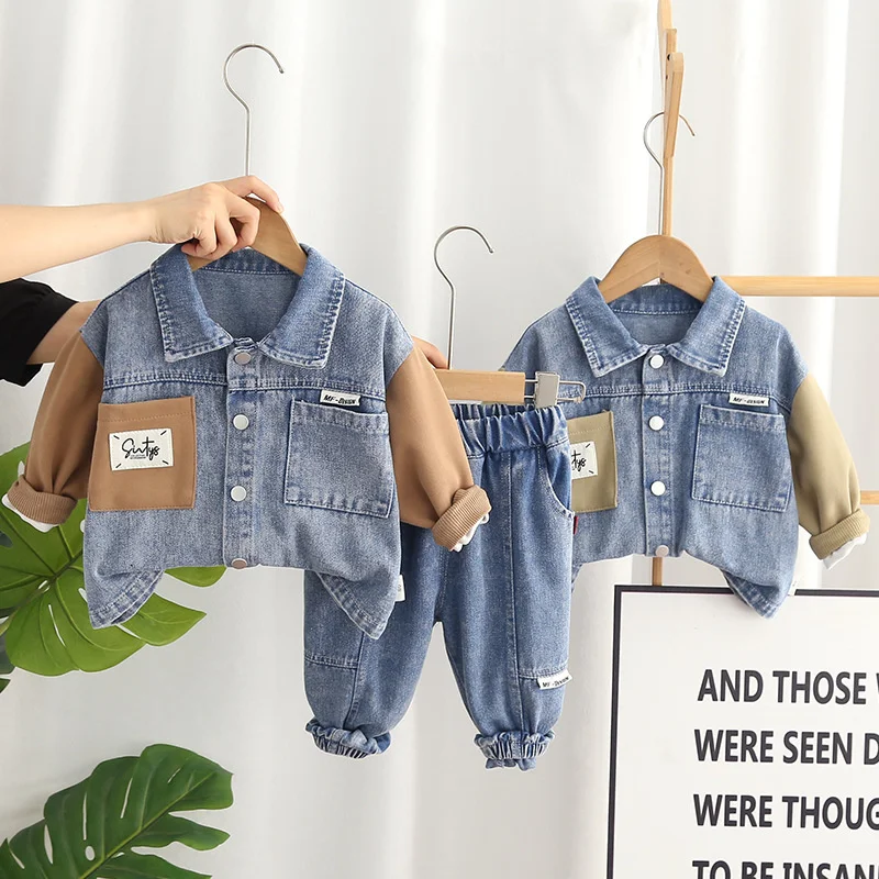 Fashion Denim Sets For Baby Spring Autumn Boys Girls Cowboy Coat+Pants 2Pcs Kids Clothing Suit Children Outfits 1-5 Years