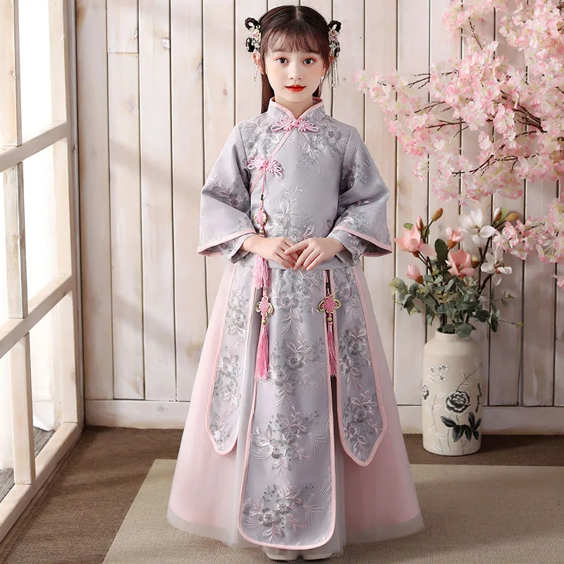 

Autumn New Retro Embroidery Cosplay Costume Chinese Style Traditional Vintage Button Girl Hanfu Qipao Party Performance Dresses