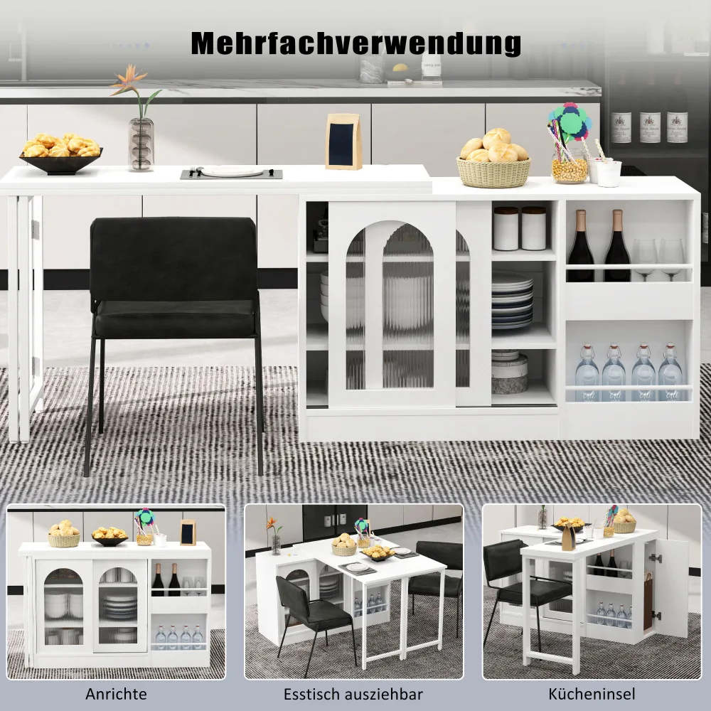 Moderner Bartisch, ausziehbar 360° ° Drehbarer Bartisch mit Stauraum, umkehrbarer Tisch, Sideboard-Bar mit Glastür – Detail 14
