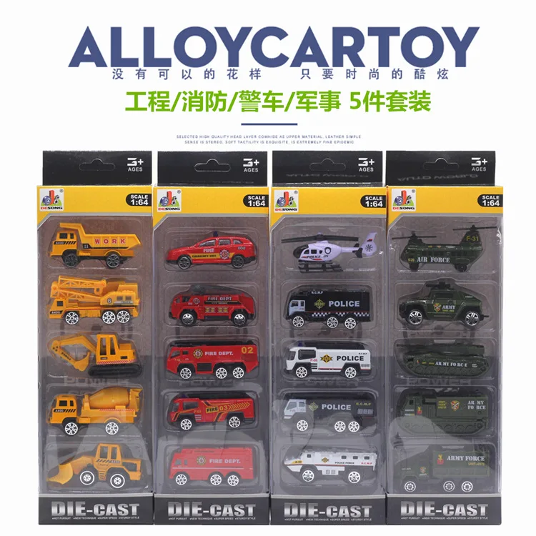 Diverse legering speelgoedauto kunststof 5-delige set techniek voertuig brandmodel graafmachine kindercadeau