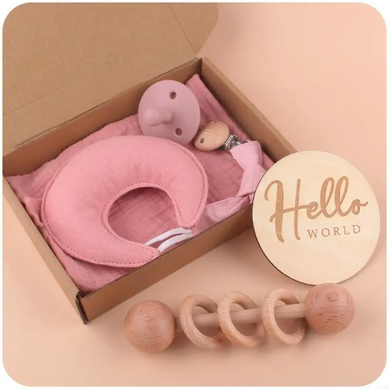 Baby Gift Set Moon Appease Towel Baby Pacifier Pacifier Chain Memorial Card Shake for Infant Baby Boys Girls Baby L8RB
