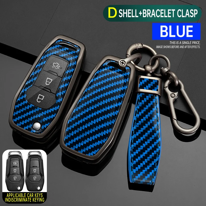 Carbon fiber Zinc Alloy Car Key Case Cover For Ford Figo 2017 Mondeo 5 Ecosport Fiesta Mk8 Everest Ranger Fusion Kuga Escort