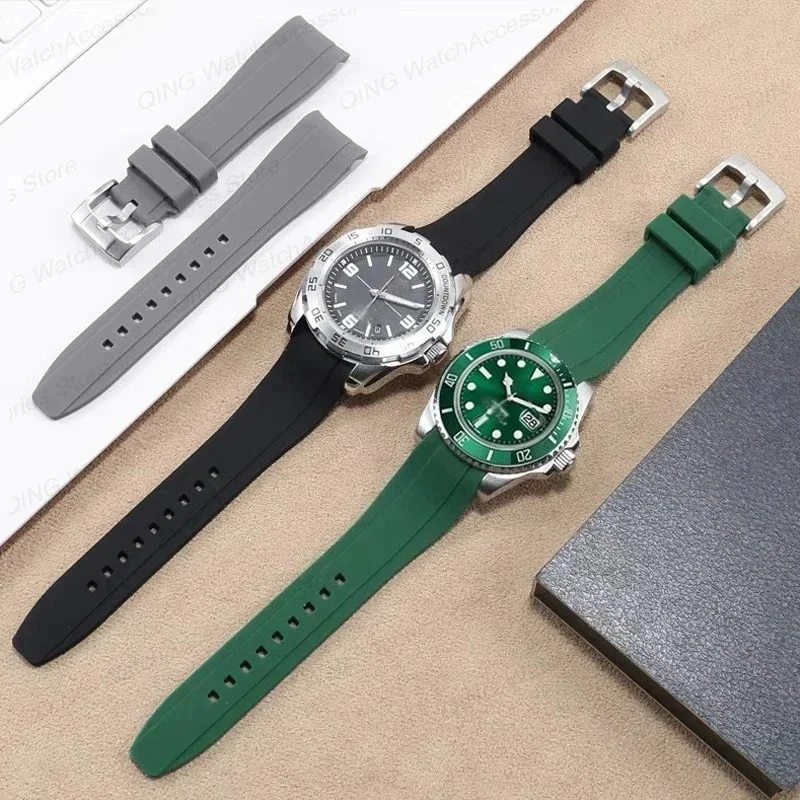 20mm 22mm Curved End Arc Rubber Watch Bands for Rolex Silicone Straps for Swatch Universal Sport Waterproof Bracelet for Citizen