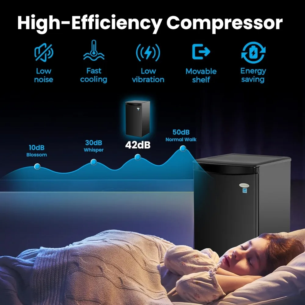 E-Star 3.3 Cu Ft Mini Fridge without Freezer - AUTO DEFROST, Reversible Single Door, Glass Shelf Refrigerator - A Space-Saving M