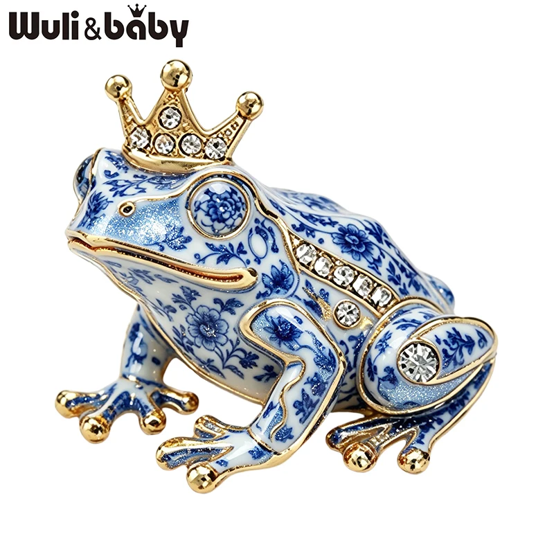 Wuli&baby Cute Crown Frog Brooches For Women Unisex Rhinestone 6-color Animal Casual Brooch Pin Fashion Gifts