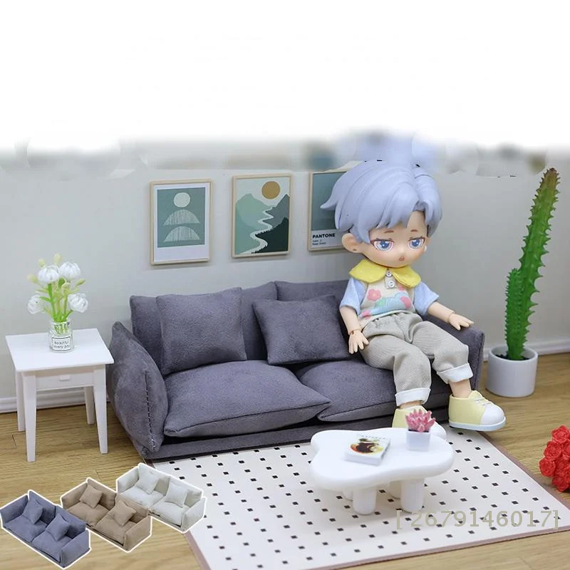 

【YY26】Kids Pretend Play Toy 1:12 Mini Dollhouse Furniture Italian Leather Sofa Simulation Miniature Living Room Chairs Decor