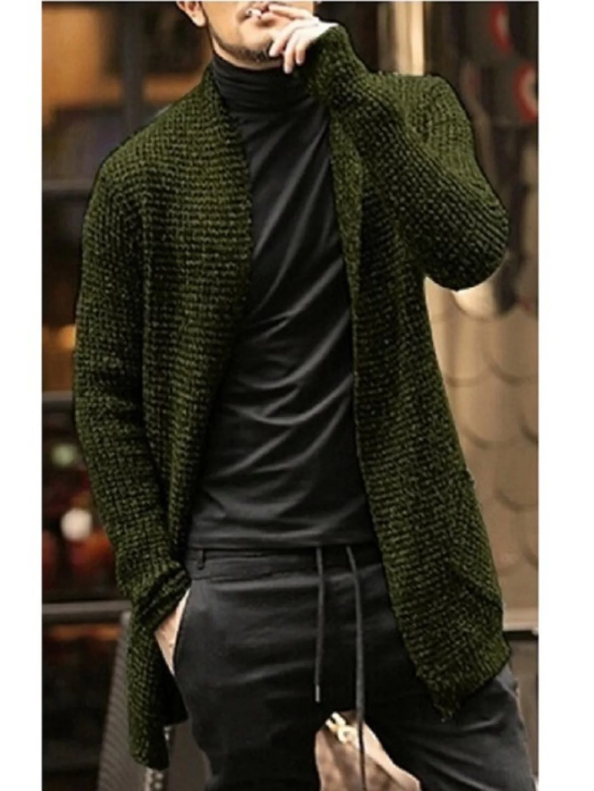 Men's Mid-Length Open Cardigan Sweater Coat Personali Design Mixed Color Knitted ket Windbreaker Outerwear Casual Winter