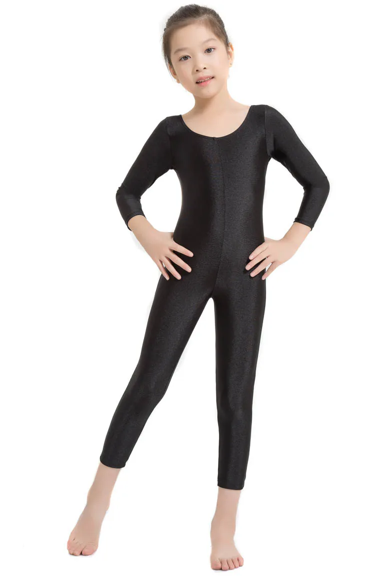 어린이 긴팔 체조복 스쿱넥 캣슈트 풀바디 레오타드 발레 유니타드 소녀 스판덱스 댄스 할로윈 점프슈트
