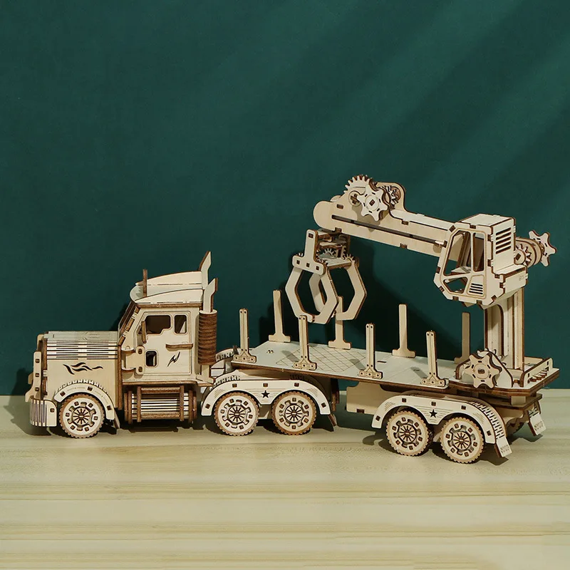 3D Crane Wooden Puzzle Detachable Engineering Car Model Kit For Gift Giving And Home Decoration