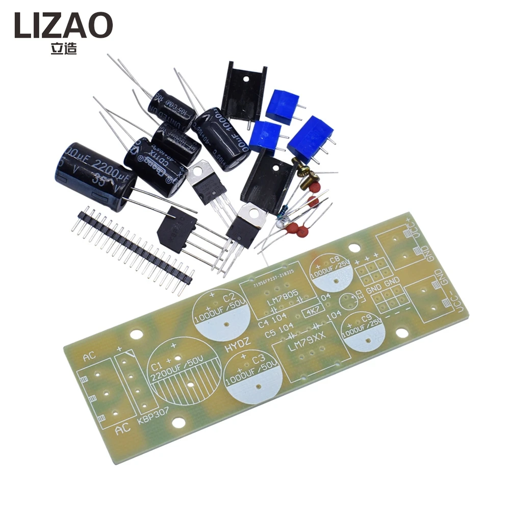 LIZAO AC5-12V to DC ±5V Dual Output LM7805+L7905 Voltage Regulator Kit DIY Power Supply Module with PCB and Components