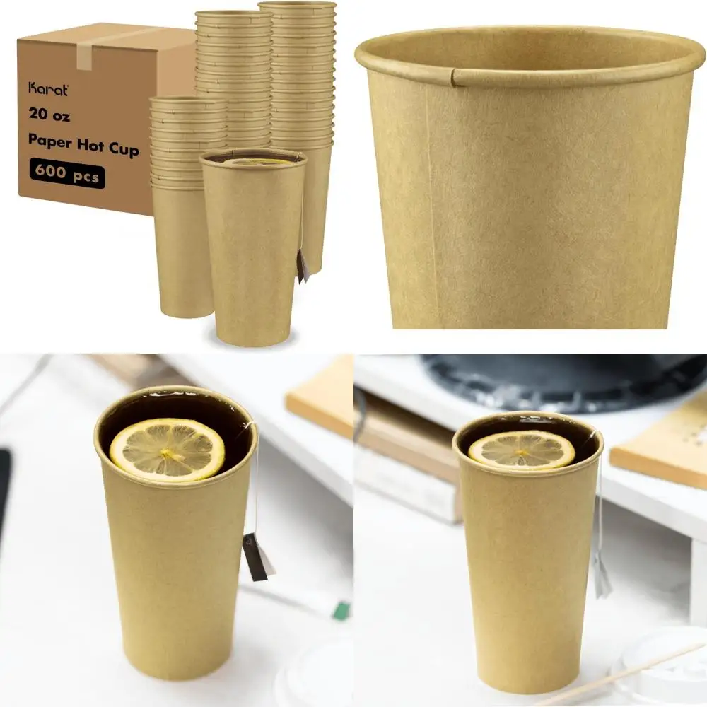 

Одноразовые кофейные чашки из крафт-бумаги на 20 унций, герметичные, с двойной полиподкладкой, 600 штук — идеально подходят для кафе, офисов и оптового использования.