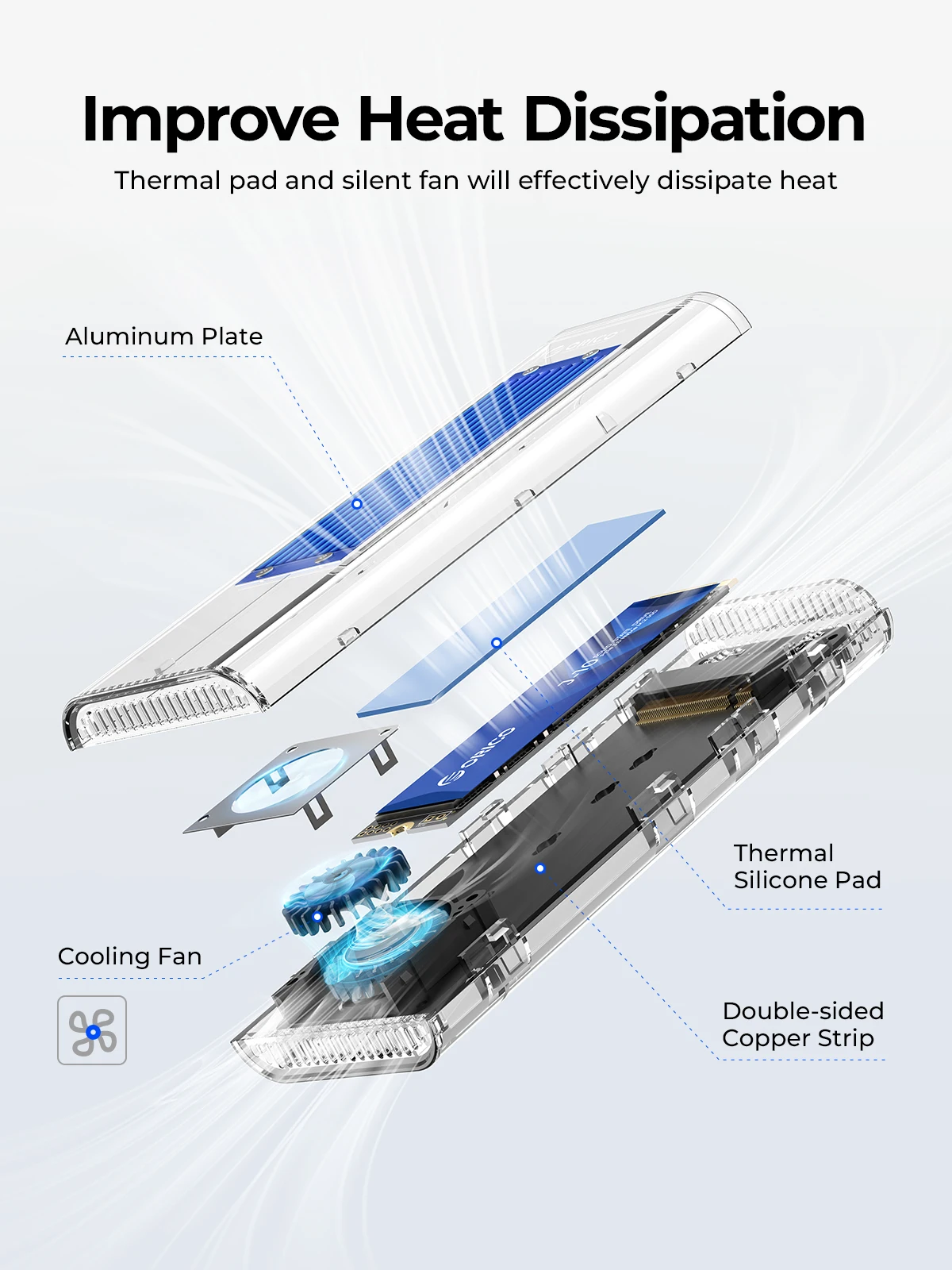 ORICO M.2 NVME SSD 케이스 인클로저, 냉각 선풍기 포함, USB 3.2, 썬더볼트 4 NVME 어댑터 도구, PCIe M 키, 컴퓨터용 무료 4TB