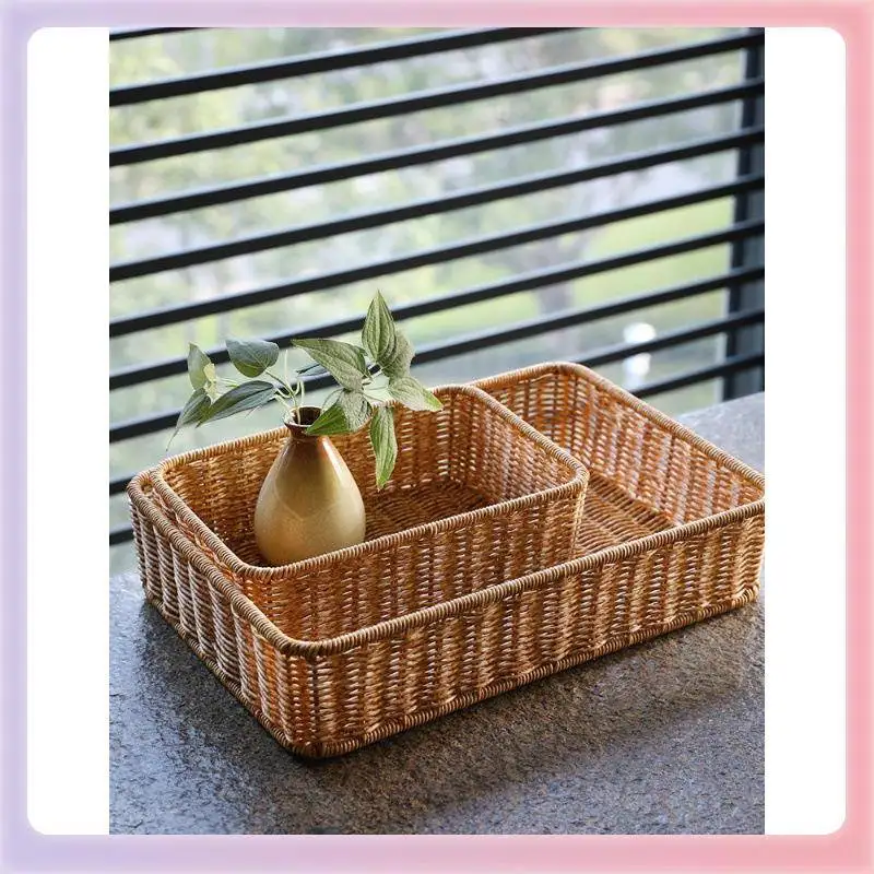 European Style Wicker Weaving Storage Box Tea Table Washing Basin Storage Basket Key Control Remote Storage Organizer Box
