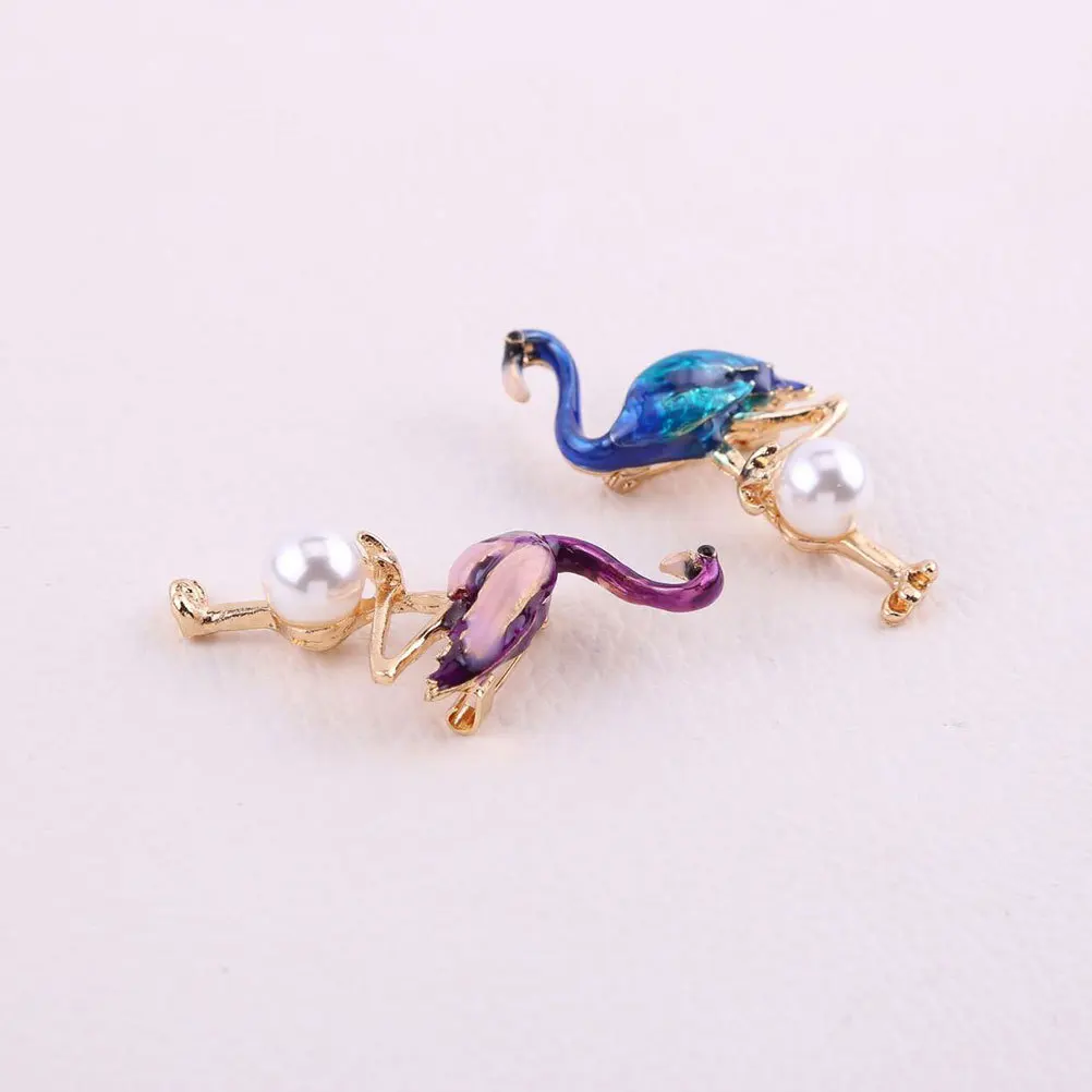3pcs Flamingo Brooch Alloy Pin Red Purple Blue For Women Girls Fashion Jewelry Dress Accessory Party Wedding Ceremony Decor