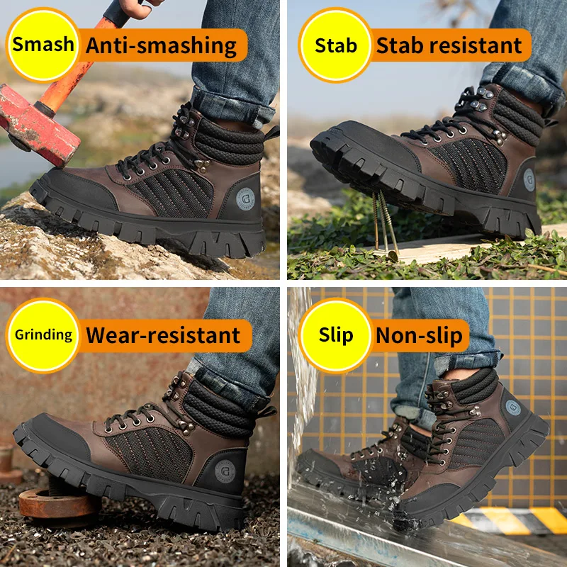 Stivali da lavoro traspiranti scarpe antinfortunistiche da uomo a prova di pugnalata resistenti all\'usura comode scarpe da lavoro sicure stivali di