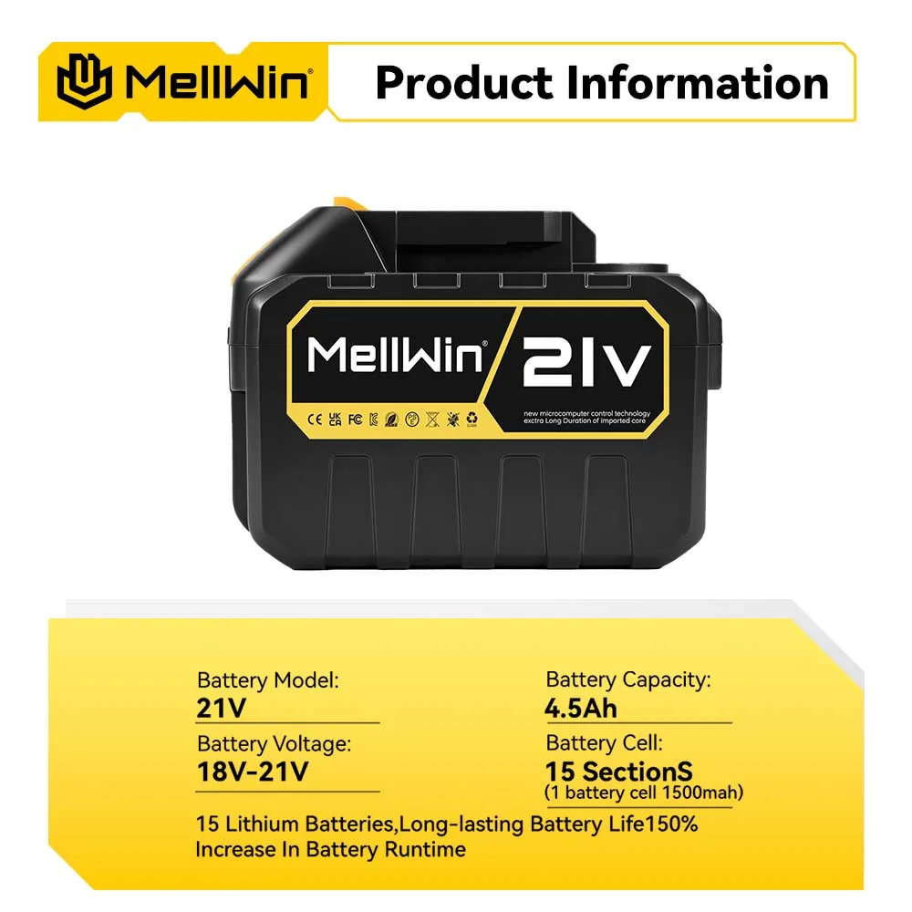 MELLWIN 21V 1500mAh Wiederaufladbarer Lithium-Akku-Pack 5/10/15 Zellen für Makita 18V Akku-Pin Elektrowerkzeuge – Detail 6