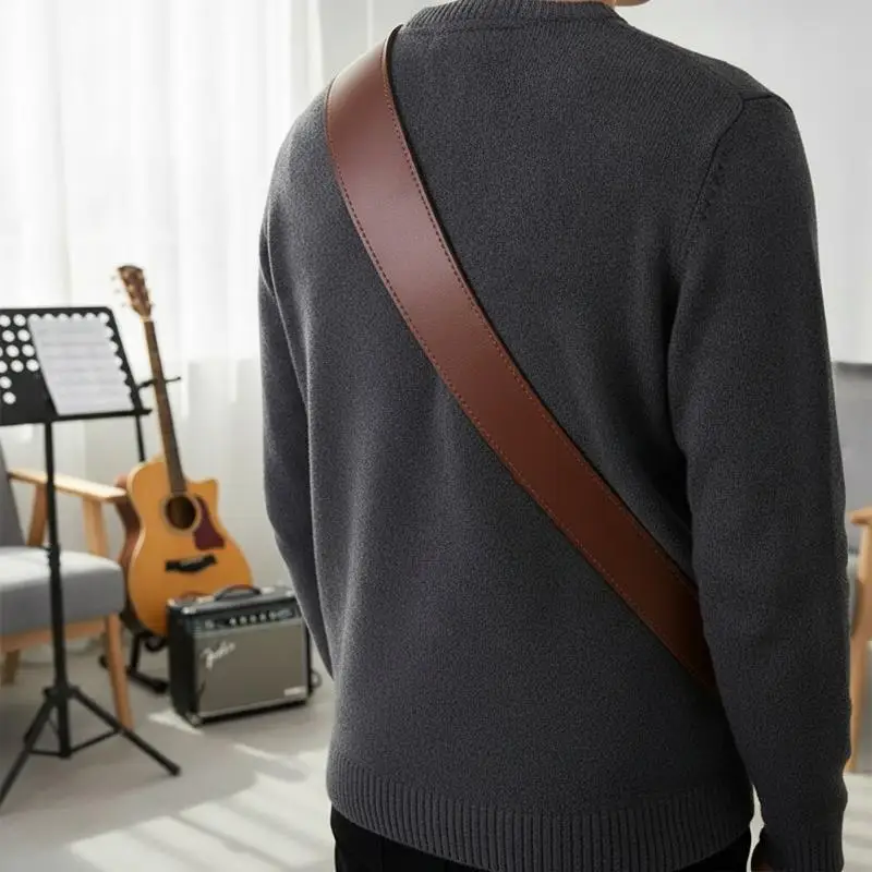 Double Sided PU Leather Guitar Strap Adjustable Vintage Style Shoulder Belt for Electric Guitar Live Performance Decor