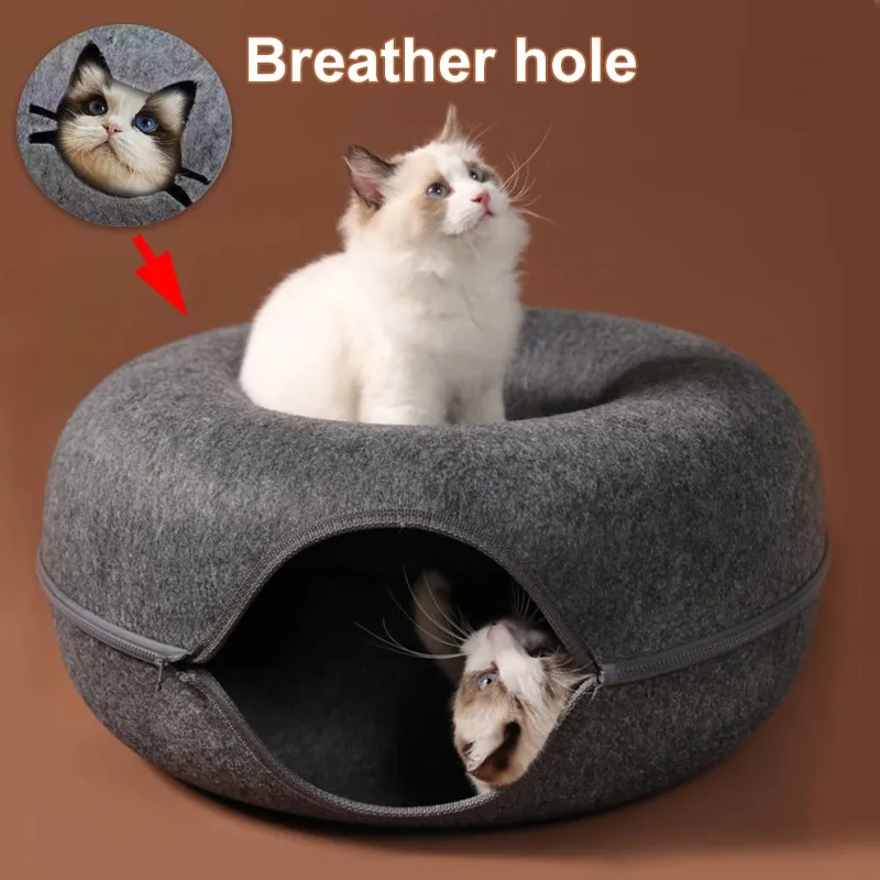 Túnel Redondo Interativo para Gatos, Ninho de Feltro, Cama para Gatinhos, Arranhador, Donut para Dormir, Brinquedo para Gatos