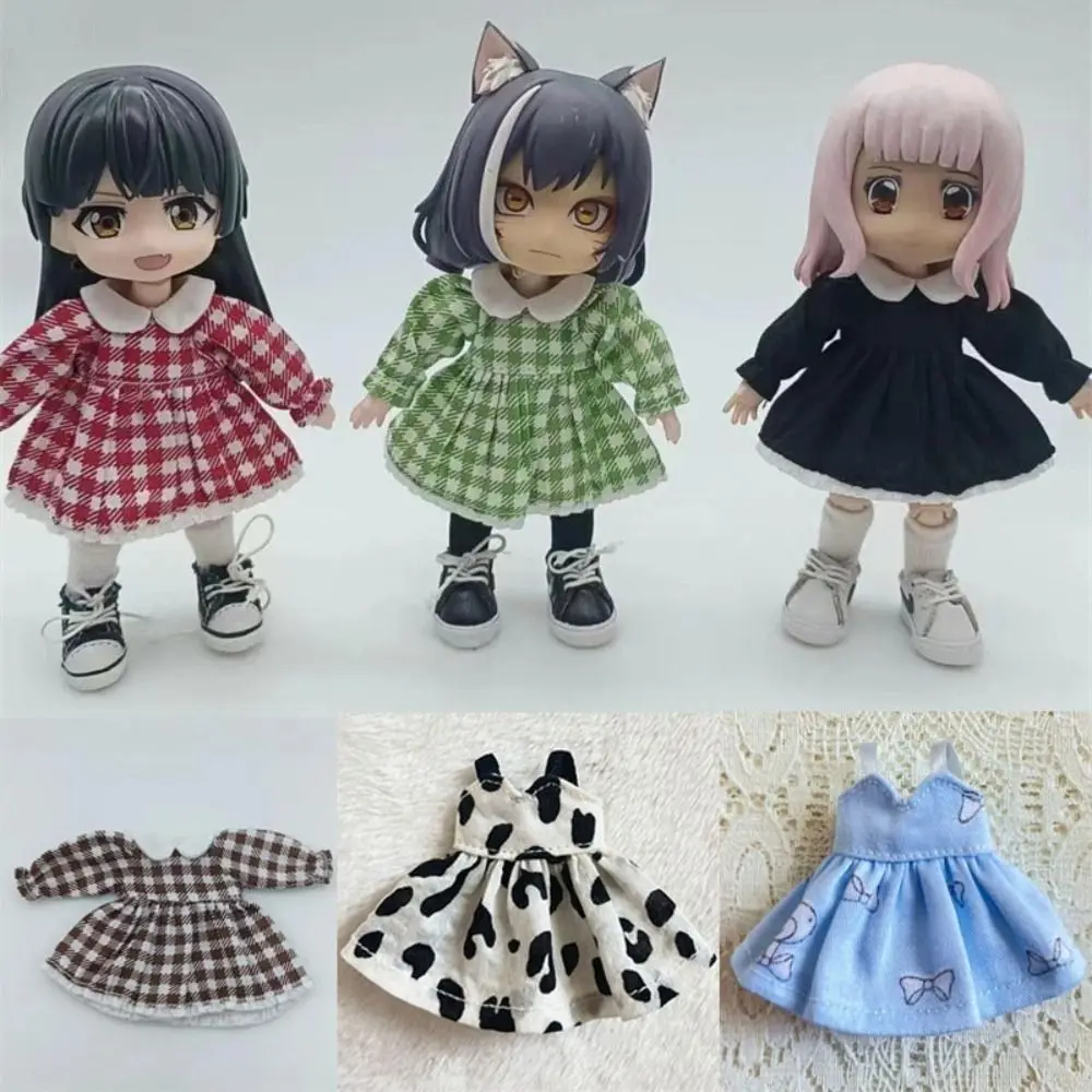 Handmade Printed Dresses For 1/11 OB11 Dolls Short Sleeve Outfits Dresses Fashion Doll Clothes Skirt For 1/12 BJD Dolls Tops