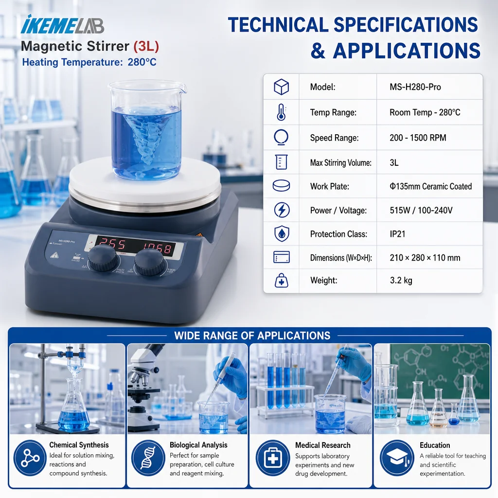 Lab Magnetic Stirrer Hot Plate - IKEME 3L Placa Calefactora de Laboratorio