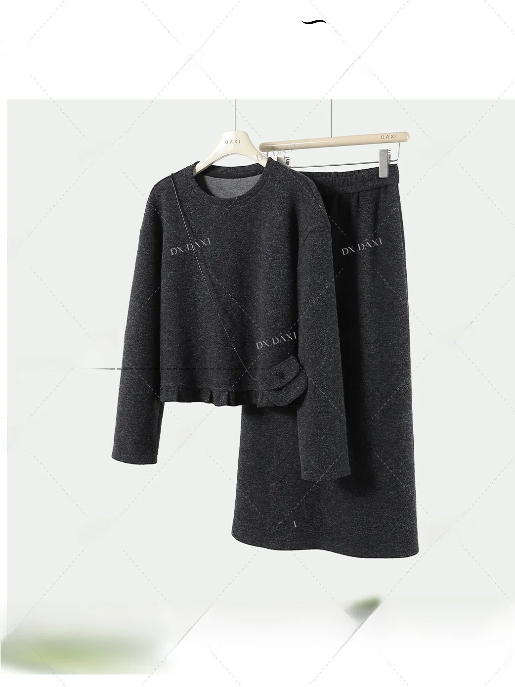 

High Waist Knitted Short Top And Skirt Set Mixed Fiber Warm Casual Fashion for Women Winter Season Comfortable Loose Fit