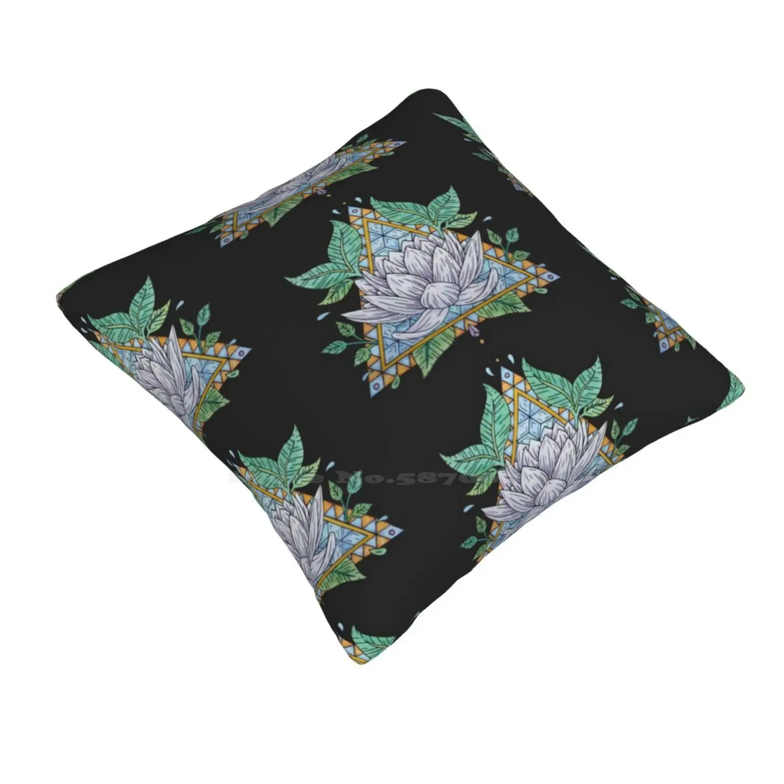 Stained Glass Lotus Illustration Bedroom Office Hug Pillowcase Flower Floral Lotus Peace Zen Calm Purple Blue Green Nature