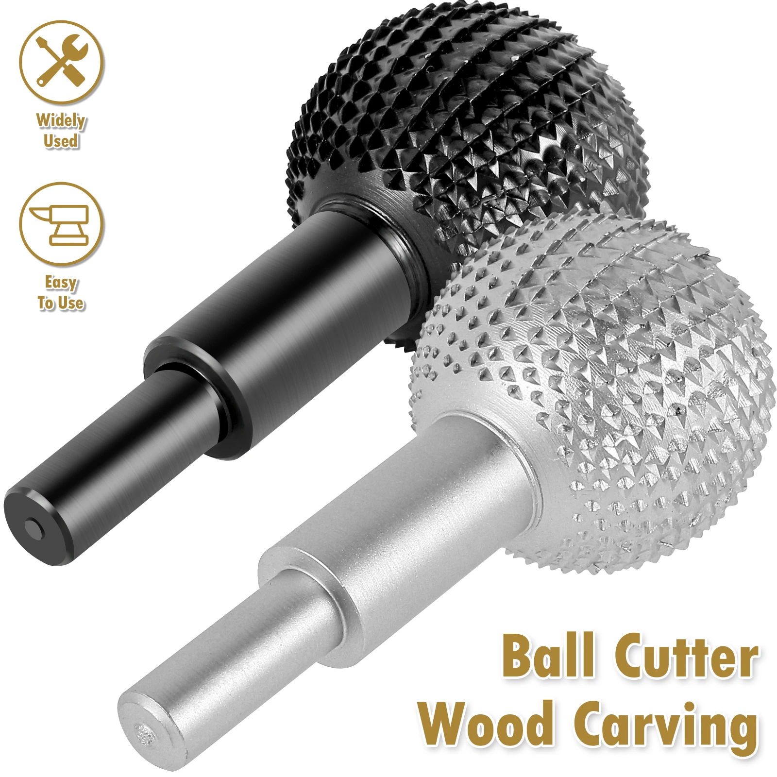 

New Sphere Rotary Burr Carbon Steel Wood Carving Burr 10mm Shank Durable Rotary Ball Gouge Grinding Head Polishing Engraving