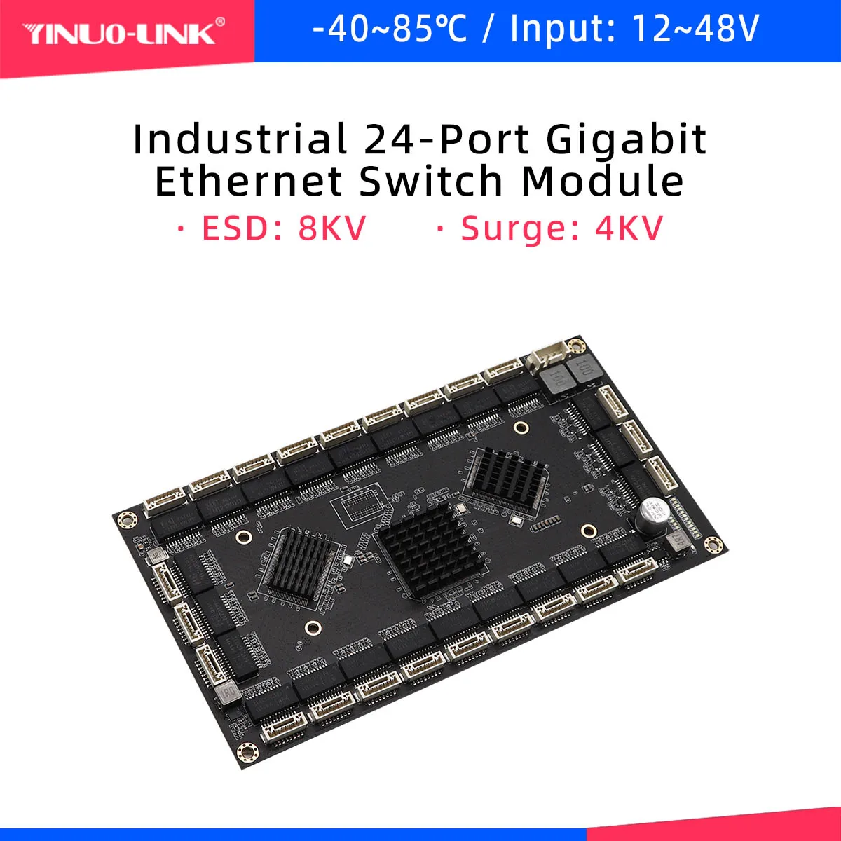 YINUO-LINK_YN-IES1024_24-Port Full Gigabit Unmanaged Industrial Switch Module, Switch Board for Outdoor Display, Server