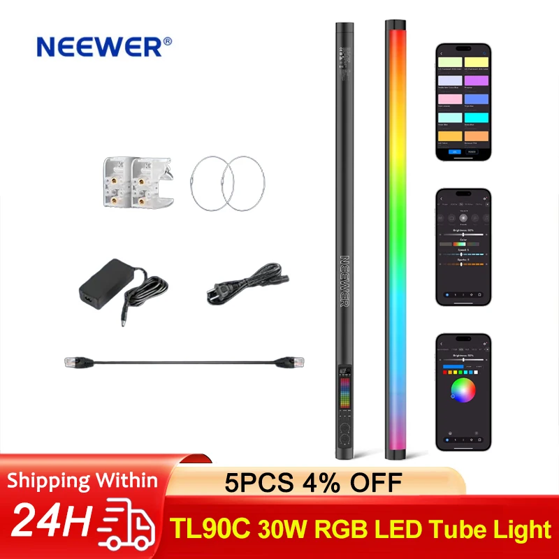 NEEWER TL90C Handheld RGB Pixel Light Stick Dimmable 2500K-10000K LED Video Photography Lighting Supports APP/2.4G/DMX Control