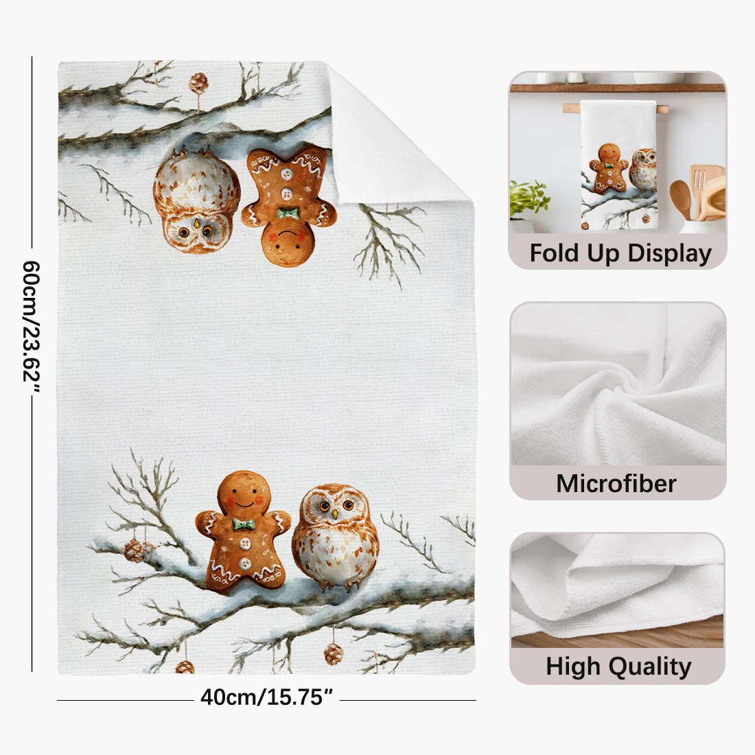 2PCS Christmas Winter Gingerbread Man Kitchen Towels Dish Towel Dish Cloths Holiday for Kitchen Christmas Decoration 40x60cm