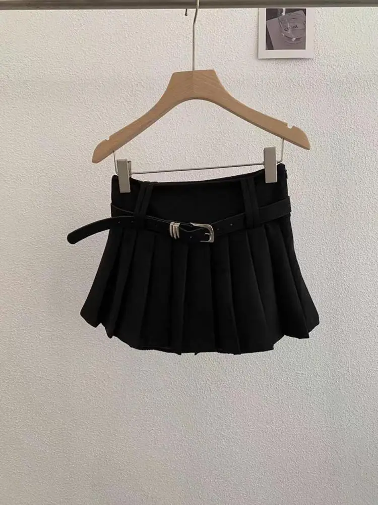 

Korean Fashion Women Black Elegant Sexy Club Pleated Short Skirts Autumn Winter Brown High Waist Versatile Mini Skirt Simplicity