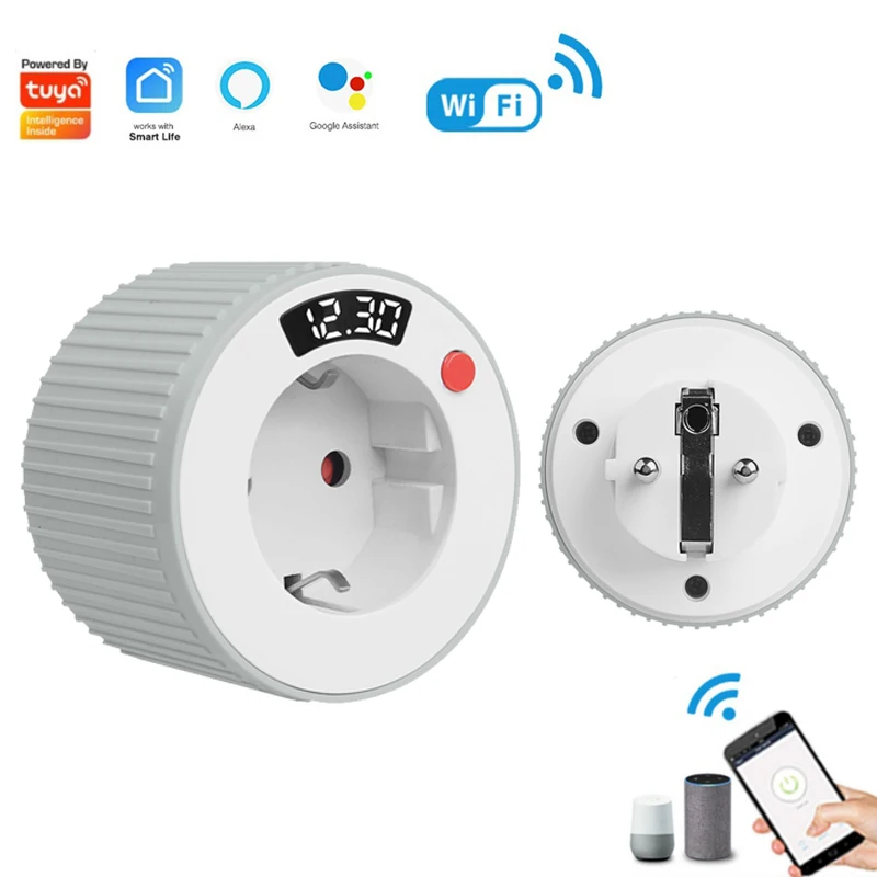

Умная вилка Tuya, WIFI, розетка EU 16A, 3680 Вт, вращающаяся розетка обратного отсчета, ЖК-дисплей, синхронизация, голосовое управление, поддержка Alexa Google Home