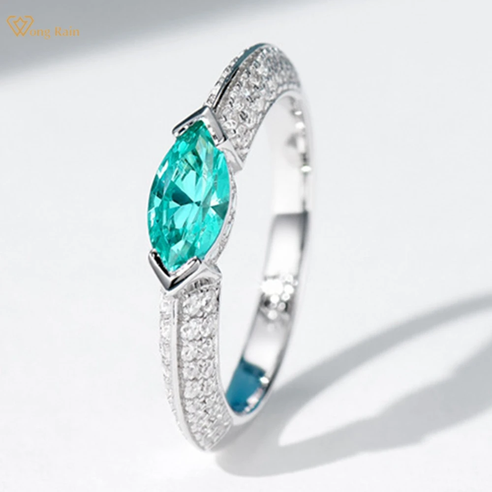 

Wong Rain 100% 925 Sterling Silver Marquise Cut Paraiba Tourmaline High Carbon Diamonds Gemstone Ring for Women Fine Jewelry