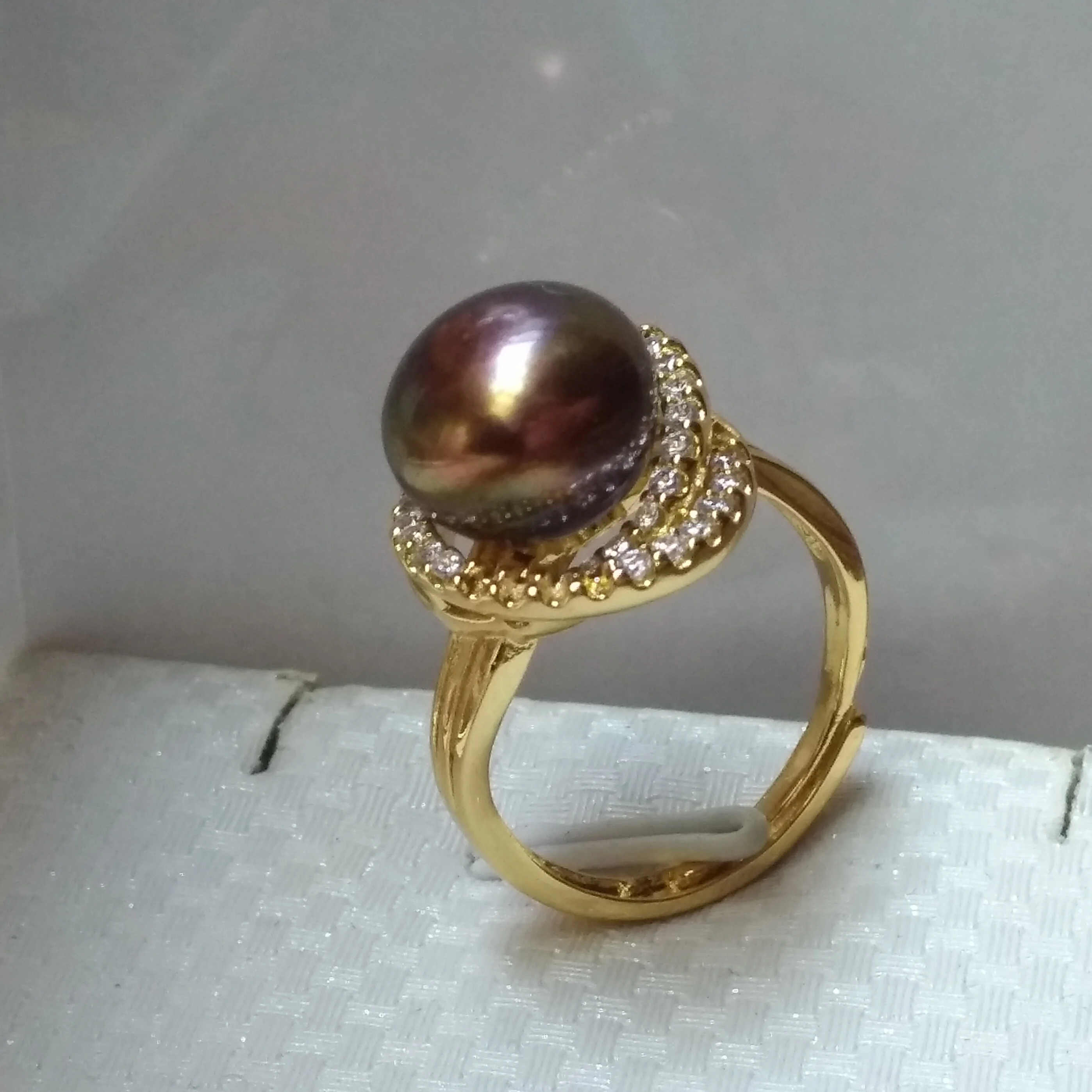 

Gorgeous Real Natural AAA+ 10-11mm south sea chocolate color Pearl Ring Adjustable Apply Any Occasion
