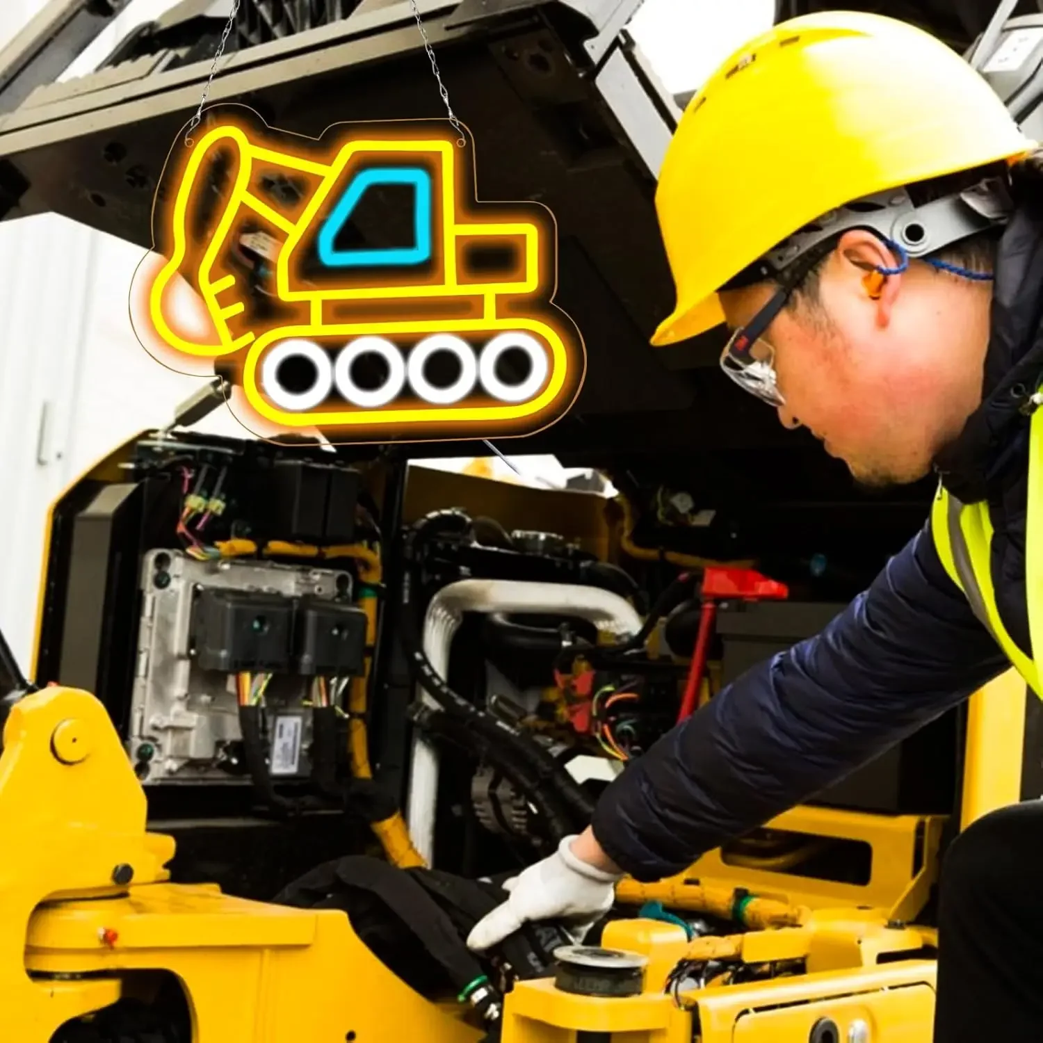 Insegna al neon a LED per decorazioni murali Insegna al neon per escavatore per camera da letto per bambini Camera dei ragazzi Sala giochi Regali di compleanno per la casa per un amico Alimentato tramite USB