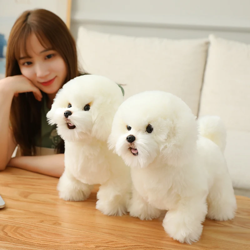 High Quality Simulation Bichon Frise Plush Toy Stuffed Animal Pet Realistic Puppy Dog For Home Decoration Nice Gift