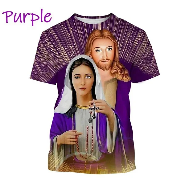 Christian God Jesus Fashionable 3D Printing T-Shirt Casual Round Neck Short Sleeve Mother of God Virgin Mary T-Shirt