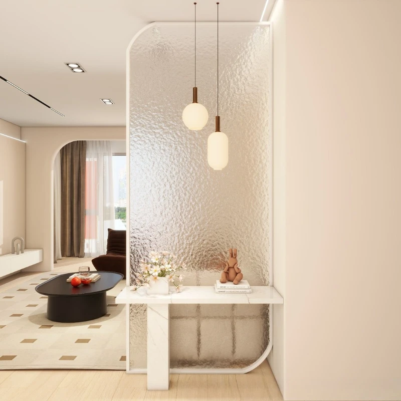 

Light luxury living room glass screen cream wind entry door blocking decorative bathroom