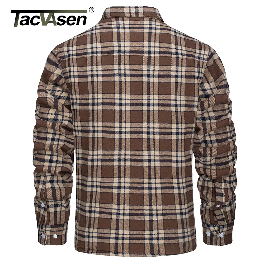 TACVASEN Men\'s Plaid Flannel Jacket Sherpa Fleece Lined Warm Winter Thick Working Coat Button Down Shirt Jacket with 3 Pockets