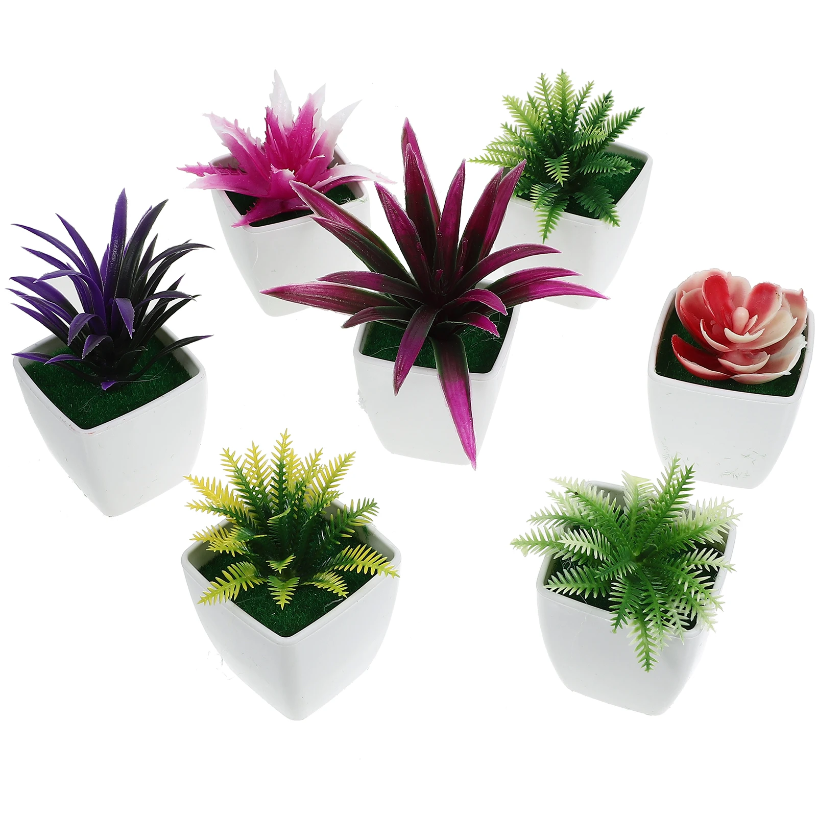 

7 Pcs Mini Simulation Potted Plant Artificial Faux Plants Decoration Plastic Realistic Desktop Office Table Top Photo Prop Small