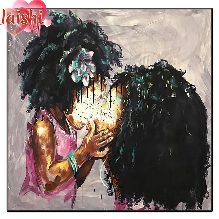 

Full Square Diamond Embroidery Doodle, Afro kissing couple DIY Diamond Painting Cross Stitch full Drill Picture of Rhinestones