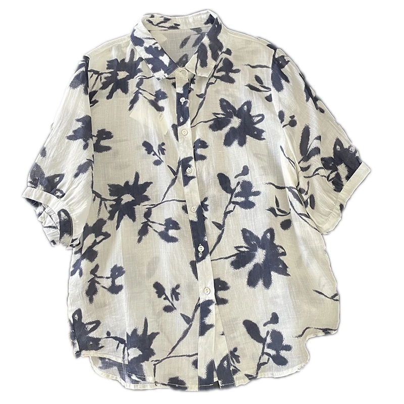 Chinese stijl damesblouses bedrukte vintage shirts mode losse zomerkleding korte mouwen katoen linnen damestops